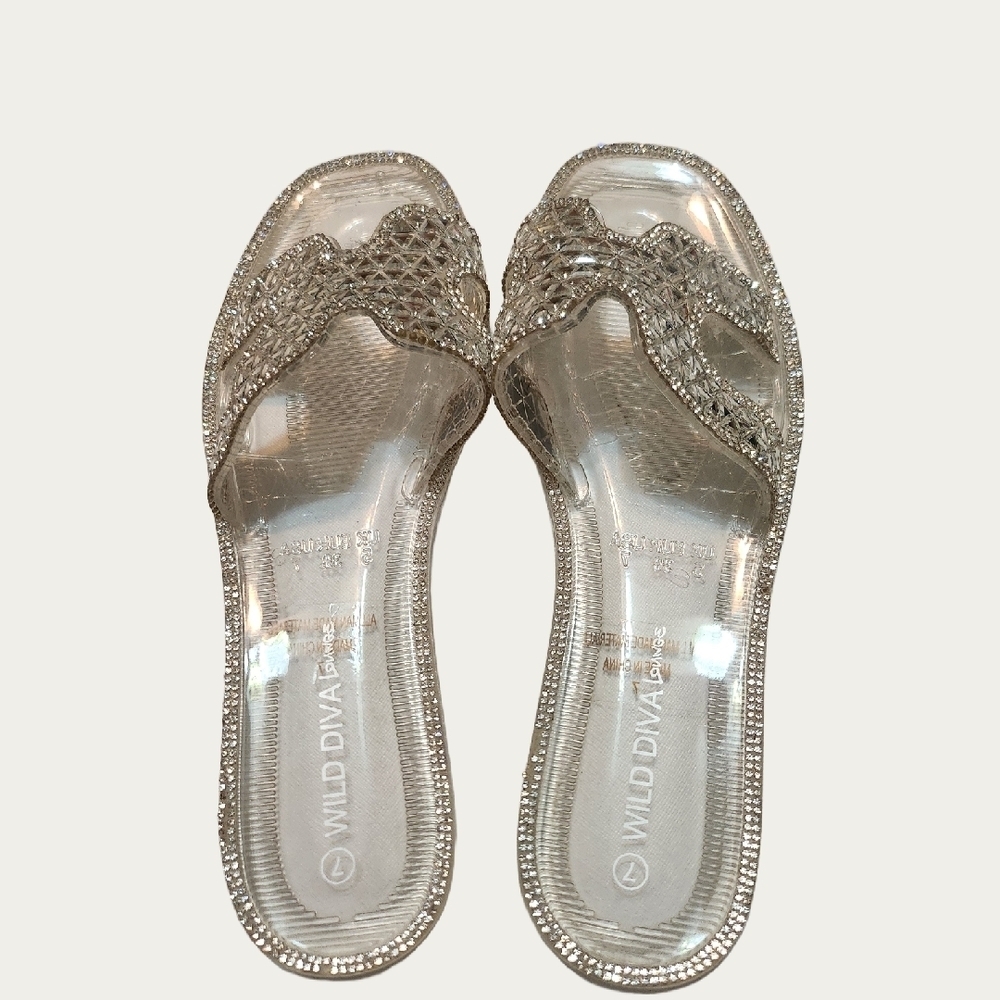 Wild Diva CLEAR MIRRORED Glam Slide Sandals, SIZE 7 - Picture 7 of 13